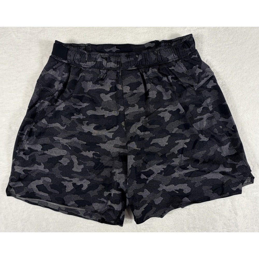 Lululemon Shorts Men's Sz M Black Gray Camo Surge Variegated Mesh Athletic